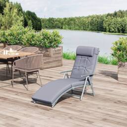 OUTSUNNY Sun Lounger Steel Frame Outdoor Folding Chaise Texteline Lounge Chair Recliner with Headrest & 7 Levels Adjustable Backrest in Grey - thumbnail 1