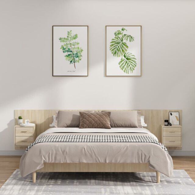 Berkfield Home Bed Headboard with Cabinets Sonoma Oak Engineered Wood in Brown - image 1