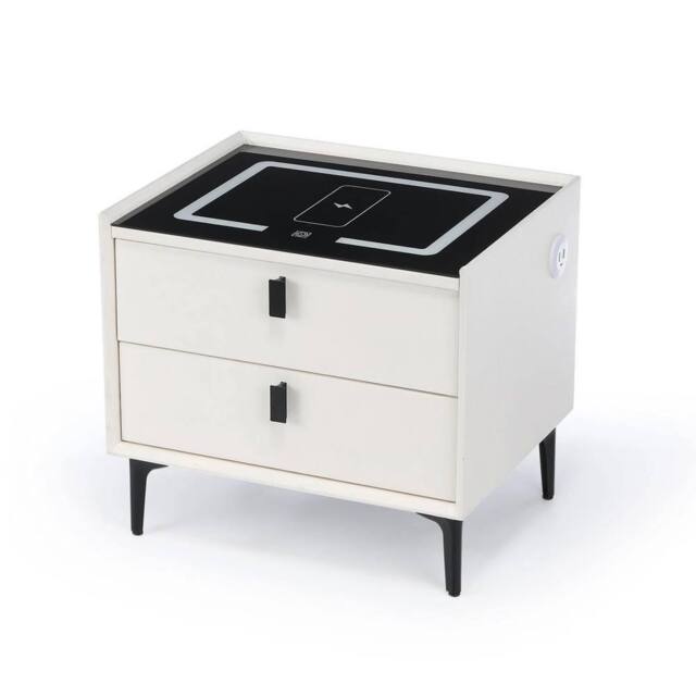 VOGREX LED Bedside Table with 2 Drawers Nightstand White - Size: 100 cm x 80 cm - image 1