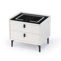 VOGREX LED Bedside Table with 2 Drawers Nightstand White - Size: 100 cm x 80 cm