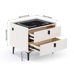 VOGREX LED Bedside Table with 2 Drawers Nightstand White - Size: 100 cm x 80 cm - thumbnail 2
