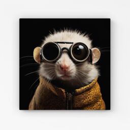 "Warren Reed - Designer Realistic Doormouse with Glasses Canvas in White - Size: W16"" x H16""" - thumbnail 1