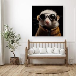 "Warren Reed - Designer Realistic Doormouse with Glasses Canvas in White - Size: W16"" x H16""" - thumbnail 3