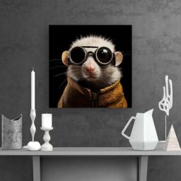 "Warren Reed - Designer Realistic Doormouse with Glasses Canvas in White - Size: W16"" x H16""" - thumbnail 2