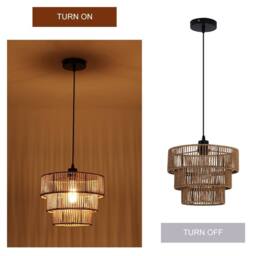 NIVOR 1 Light Boho Chandelier Light Fixture, Farmhouse Rattan Pendant Light in Brown - thumbnail 3
