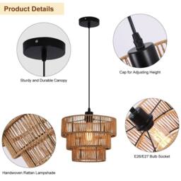 NIVOR 1 Light Boho Chandelier Light Fixture, Farmhouse Rattan Pendant Light in Brown - thumbnail 8