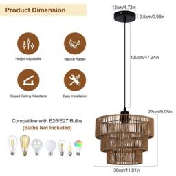 NIVOR 1 Light Boho Chandelier Light Fixture, Farmhouse Rattan Pendant Light in Brown - thumbnail 2