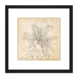 Artery8 Map Transport Mmtb 1922 Melbourne Trams Trains Replica 8X8 Inch Square Wooden Framed Wall Art Print Picture with Mount in Black - thumbnail 1