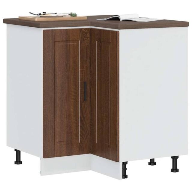 Berkfield Home Kitchen Corner Base Cabinet Porto Brown Oak Engineered Wood - image 1