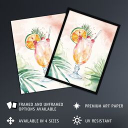 "Artery8 Tropical Mai Tai Cocktail Modern Watercolour Wall Art Print - Size: W24"" x H32""" - thumbnail 2