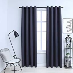 Berkfield Home Elegant Blackout Curtains with Metal Rings 2 pcs Anthracite 140x245 cm in Dark Grey - thumbnail 2