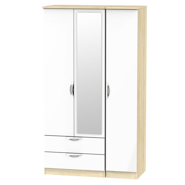 Ready Assembled 2 U Holborn Triple Mirror Wardrobe with 2 Drawers (Ready Assembled) in White