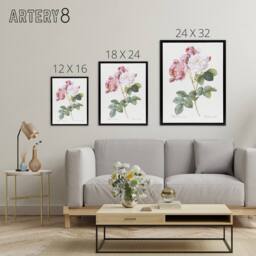 "Artery8 Pink Rosebush Flowers Redoute Vintage Black Framed Canvas Wall Art in White - Size: W12"" x H16""" - thumbnail 4