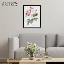 "Artery8 Pink Rosebush Flowers Redoute Vintage Black Framed Canvas Wall Art in White - Size: W12"" x H16""" - thumbnail 3
