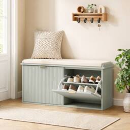 STILVORA Shoe Bench with 2 Flip Drawers in Green