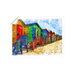 "Warren Reed - Designer Colourful Beach Cottages Sketch Unframed Art Print - Size: W12"" x H16""" - thumbnail 1