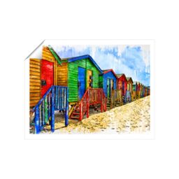 "Warren Reed - Designer Colourful Beach Cottages Sketch Unframed Art Print - Size: W12"" x H16""" - thumbnail 2