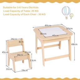 Costway Toddler Writing Double-sized Table 3 Pcs Kids Table & Chair Set in Natural - thumbnail 2