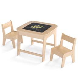 Costway Toddler Writing Double-sized Table 3 Pcs Kids Table & Chair Set in Natural - thumbnail 4