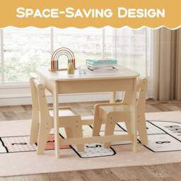 Costway Toddler Writing Double-sized Table 3 Pcs Kids Table & Chair Set in Natural - thumbnail 5