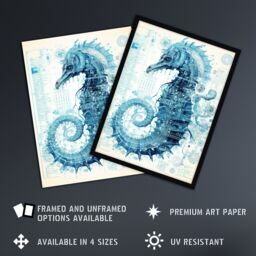 Artery8 Seahorse Robot Hybrid Schematic Blueprint Futuristic Secret Complex Arcane Manuscript Gift For Him Man Cave Unframed Wall Art Print Poster - thumbnail 2
