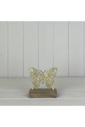 KDMD Light Green Metal Butterfly on Wooden Base