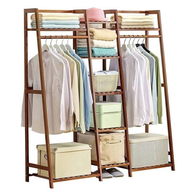 Kelvenix Heavy Duty Wooden Clothes Rail Rack Garment in Brown - image 1
