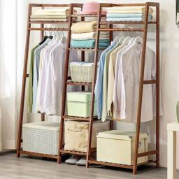 Kelvenix Heavy Duty Wooden Clothes Rail Rack Garment in Brown - thumbnail 5