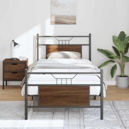 Berkfield Home Bed Frame without Mattress Brown Oak 90x200 cm Engineered Wood - thumbnail 4