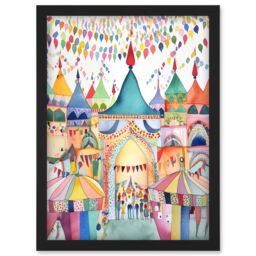 Artery8 Festival Folk Art Watercolour Painting Artwork Framed Wall Art Print A4 in Black - thumbnail 1