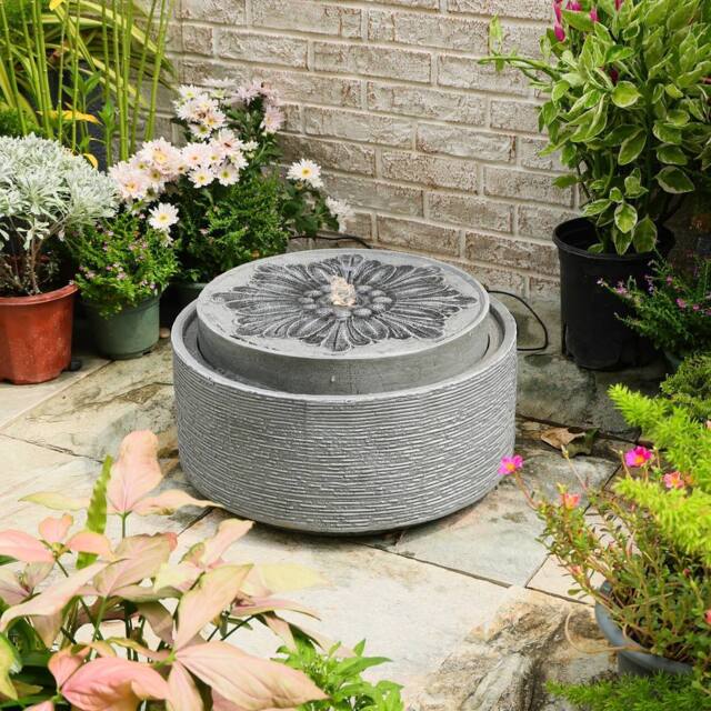 Sunlinua Modern Freestanding Fountain with LED Lights & Natural Stones in Grey - image 1