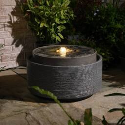 Sunlinua Modern Freestanding Fountain with LED Lights & Natural Stones in Grey - thumbnail 2