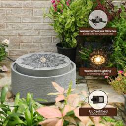 Sunlinua Modern Freestanding Fountain with LED Lights & Natural Stones in Grey - thumbnail 4