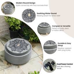Sunlinua Modern Freestanding Fountain with LED Lights & Natural Stones in Grey - thumbnail 3
