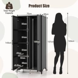 EONLION PE Rattan Wardrobe with Hanging Rod, Black - Size: 100 cm - thumbnail 2