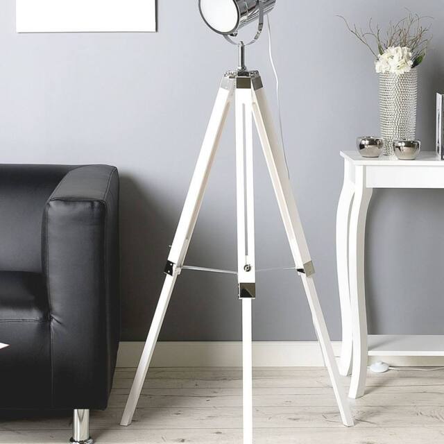 Wyld and Coco Floor Lamp 143cm White Metal Tripod Spotlight Cylindrical Shade - image 1