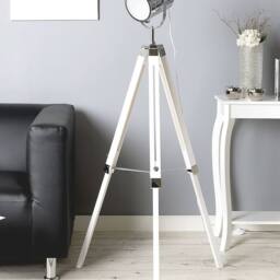 Wyld and Coco Floor Lamp 143cm White Metal Tripod Spotlight Cylindrical Shade - thumbnail 1