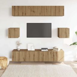 Berkfield Home 6 Piece TV Cabinet Set Wall-mounted Artisan Oak Engineered Wood in Brown - thumbnail 3