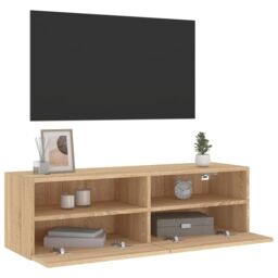 Berkfield Home TV Wall Cabinet Sonoma Oak 100x30x30 cm Engineered Wood in Brown - Size: 100 x 30 x 30 cm - thumbnail 5