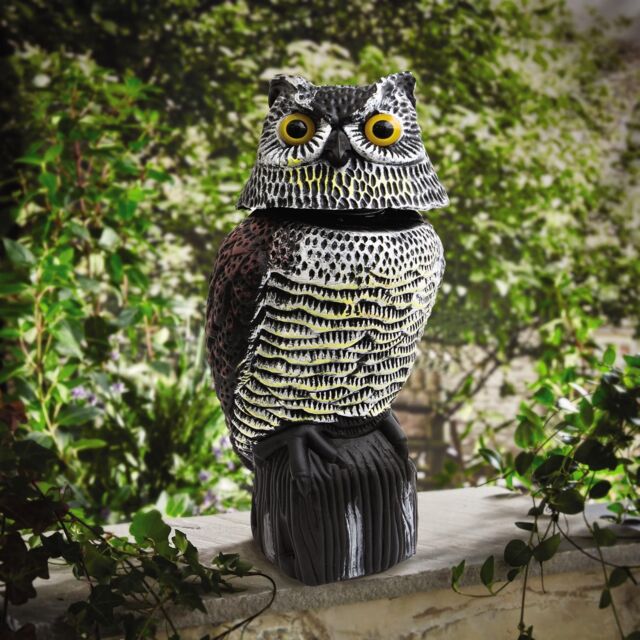 mysmartbuy Decoy Owl Bird Scarer - Lifelike Weatherproof Ornament with Reflective Eyes & 360 Rotating Head for Deterring Birds & Rodents - image 1