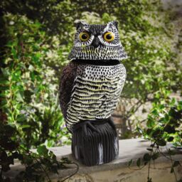 mysmartbuy Decoy Owl Bird Scarer - Lifelike Weatherproof Ornament with Reflective Eyes & 360 Rotating Head for Deterring Birds & Rodents