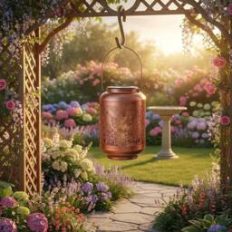 NESTLUNE Solar LED Moroccan Hanging Lantern Light Outdoor in Bronze - thumbnail 5