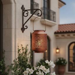 NESTLUNE Solar LED Moroccan Hanging Lantern Light Outdoor in Bronze - thumbnail 6