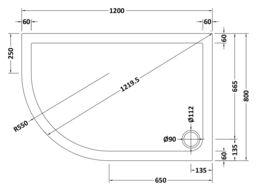 Balterley Premium Slip Resistant Shower Tray - Left Hand Offset Quadrant - 1200mm x 800mm - White - thumbnail 3