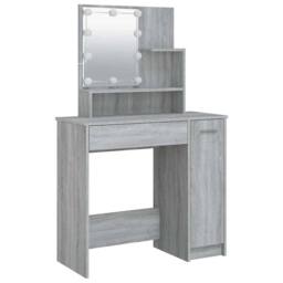 Berkfield Home White Dressing Table with LED Grey Sonoma 86.5x35x136 cm - thumbnail 1