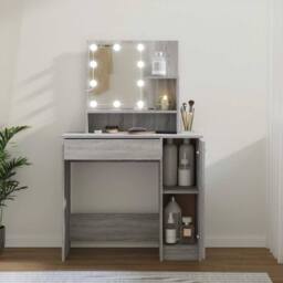 Berkfield Home White Dressing Table with LED Grey Sonoma 86.5x35x136 cm - thumbnail 2