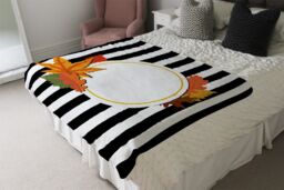 Benjamin Tate Design Black Stripes Autumn Leaves Blanket in Natural - Size: 120 cm x 150 cm - thumbnail 3
