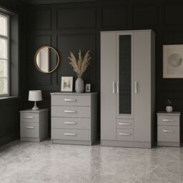 Birlea Grey Wooden 4 Piece Furniture Set Wardrobe Chest of Drawers Bedsides Lynx - thumbnail 1