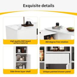 Kelvenix Kitchen Island Breakfast Bar Dining Table in White - Size: 0.6m2 - thumbnail 6