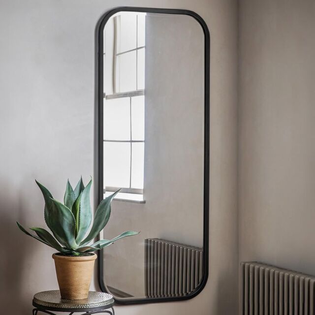 Agenzia 14 Large Black Curved Metal Frame Full Length Wall Mirror 156.5 x 65.5cm - Size: 156.5 x 65.5 cm - image 1